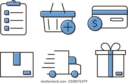 Shopping flow notation icon set
