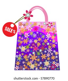 Shopping flowers bag. Vector illustration.