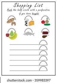 Shopping food list with a perforation, know-how,  white background