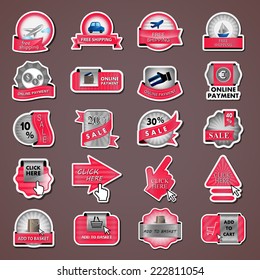 "Shopping" And "Free Shipping" Design Elements, Stickers And Labels In Retro And Vintage Style - Isolated On Background. Vector Illustration, Graphic Design Editable For Your Design