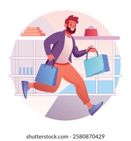 Shopping frenzy customer illustration in flat style 
