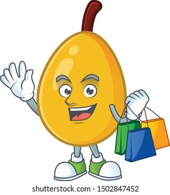 Shopping fresh loquat cute cartoon character style.