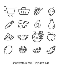 Shopping for fruit and vegetable icon vector illustration outline isolated on white background
