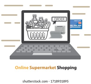 Shopping fruits and vegetables from home. Safe shopping and fast delivery of grocery shopping in the smartphone and computer application.