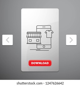 shopping, garments, buy, online, shop Line Icon in Carousal Pagination Slider Design & Red Download Button