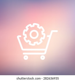 Shopping with gear icon thin line for web and mobile, modern minimalistic flat design. Vector white icon on gradient mesh background.