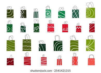 Bolsa de regalo de compras con patrón abstracto. Bolsa de regalo plana. Ilustración vectorial aislada en un fondo blanco.