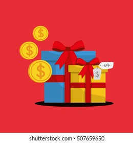 shopping gift box money vector illustration graphic design