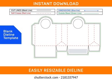 Shopping gift box with Round cut handle, shopping bag style box dieline template