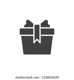 Shopping gift box vector icon. filled flat sign for mobile concept and web design. Present box with bow and ribbon simple solid icon. Symbol, logo illustration. Pixel perfect vector graphics