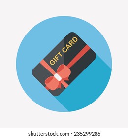 icono plano de tarjeta regalo de compra con sombra larga, eps10
