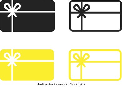 Shopping gift card flat and line icons set. Loyalty card, incentive gift, collect bonus, earn reward, redeem gift, win present,