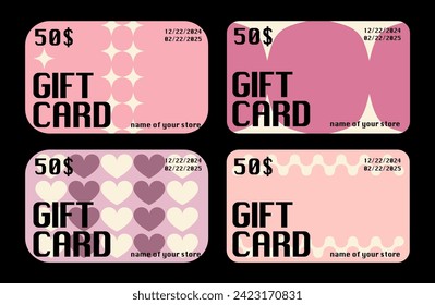 Shopping gift cards template set with gift box and dollar numbers vector illustration