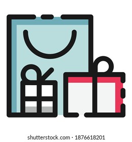 Caja De Regalos De Compra Paquetes Icono Plano Aislado En Fondo Blanco