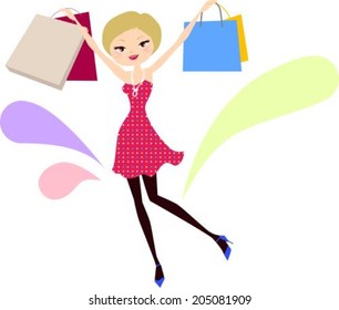 Shopping Girl Stock Vector (Royalty Free) 205081909 | Shutterstock