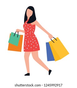 Shopping girl flat icon design, leisure time