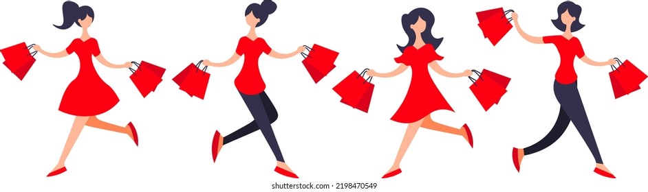 Shopping Girl Flat Vector Illustration