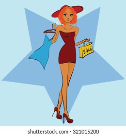 Shopping girl with hat