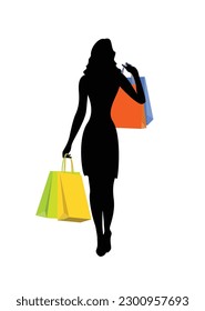 Shopping Girl icon set,flat vector illustration.happy shopping woman style icon.