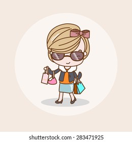 Shopping Girl / Lady / Woman Holding Bags Isolated Vector / Image / Illustration / Drawing / Cartoon / Animation