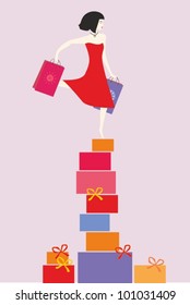 Shopping  girl on gift boxes