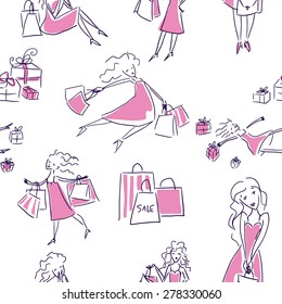 shopping girl pattern vector doodle 