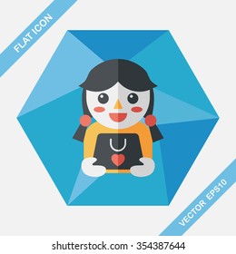 shopping girl and present flat icon with long shadow,eps10