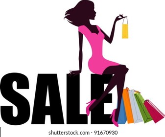  shopping girl and sale word