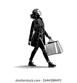 Shopping Girl Silhouette illustration Art Design with White Background