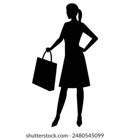 A shopping girl  silhouette Vector illustration 