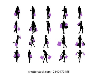 Shopping Girl Sillhouette Element Set
