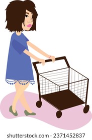 Shopping girl. Girl with trolley.