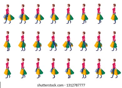 
Shopping Girl walk cycle animation sprites, Loop animation.
