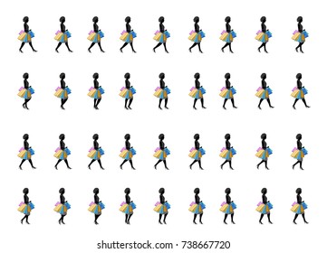 Shopping girl walk cycle animation sprite sheet