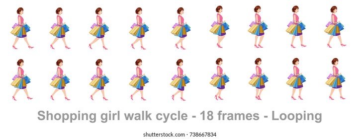 Shopping Girl Walk Cycle Sprite Sheet