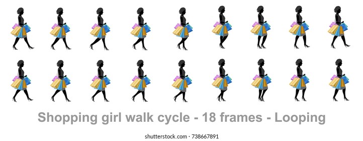 Shopping Girl Walk Cycle Sprite Sheet