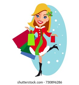 shopping girl, winter sale,on a white