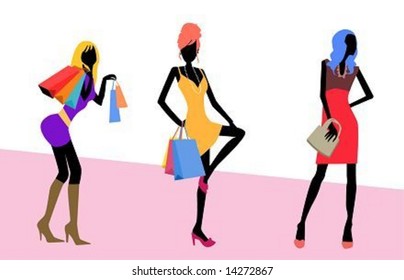 shopping girls illustration