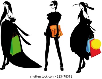 shopping girls silhouettes