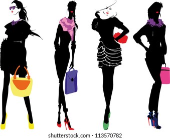 shopping girls silhouettes