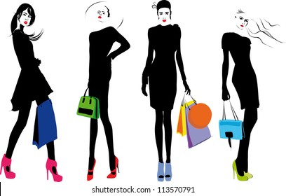 shopping girls silhouettes