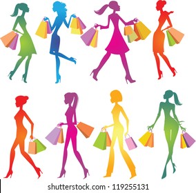 Shopping girls silhouettes