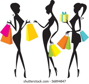 shopping girls silhouettes