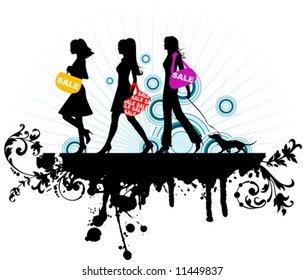 Shopping girls, vector illustration