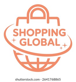 Shopping global logo with shopping bag and globe design in peach color