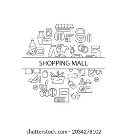 Shopping goods abstract linear concept layout with headline. Mall categories of purchases. Store products minimalistic idea. Thin line graphic drawings. Isolated vector contour icons for background