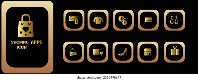 Compras Aplicaciones de degradado conjunto de iconos.Compra, venta, entrega, promoción y compra en línea