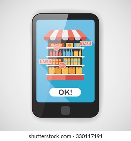 shopping grocery store flat icon with long shadow,eps10
