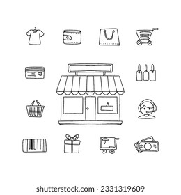 shopping hand drawn doodle illustrations vector set