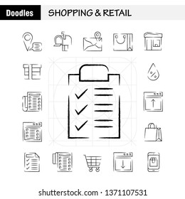 Shopping Hand Drawn Icon Pack For Designers And Developers. Icons Of Location, Chat, Sms, Shopping, Mail, Mail Box, Shopping, Vector